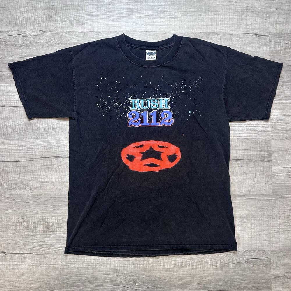 Rush 2112 Album Cover T-Shirt Men’s L Black Rock Band Tour Vintage 2000’s Gildan